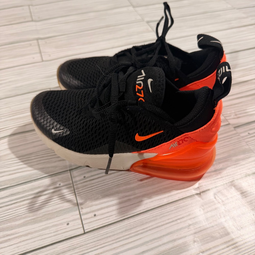 Nike Air Max 270 Black Bright Crimson Orange Sneakers AO2372-037 Kids 11.5C